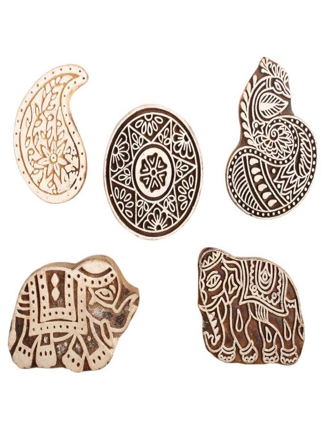 Indian-Shelf Handmade Vocalforlocal Set of 5 New Mix Wooden Printing Block (5.71 cm, Brown) - Image 1